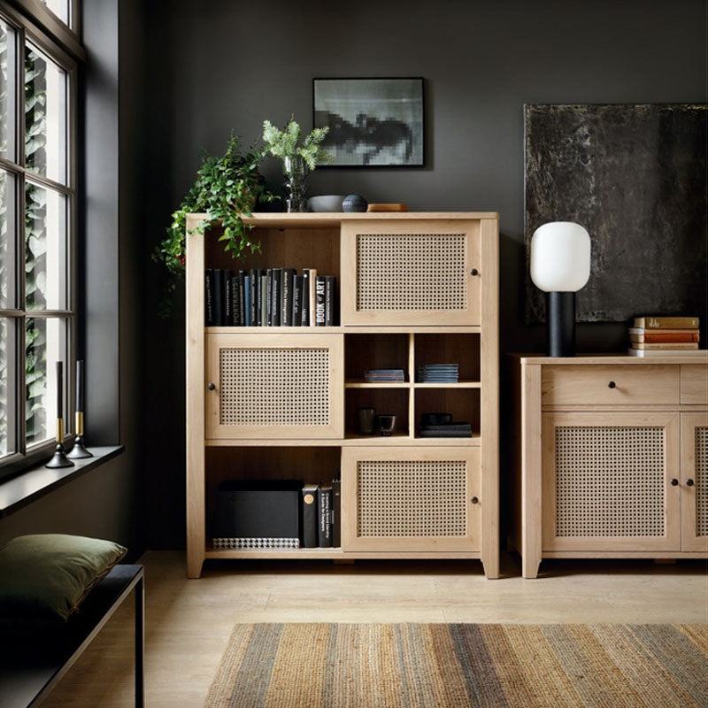 Cestino 3 Door 3 Drawer Sideboard in Jackson Hickory Oak and Rattan Effect