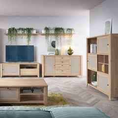 Cestino 2 Door 4 Drawer Sideboard in Jackson Hickory Oak and Rattan Effect - Furniture One Shop