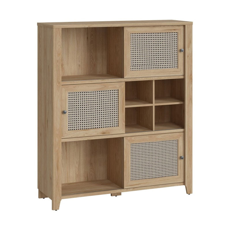 Cestino 3 Sliding Door Cabinet in Jackson Hickory Oak and Rattan Effect