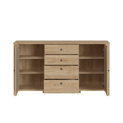 Cestino 2 Door 4 Drawer Sideboard in Jackson Hickory Oak and Rattan Effect