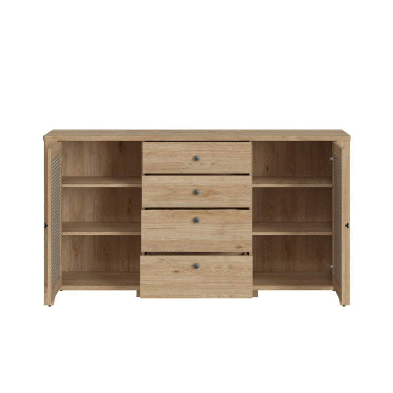 Cestino 2 Door 4 Drawer Sideboard in Jackson Hickory Oak and Rattan Effect