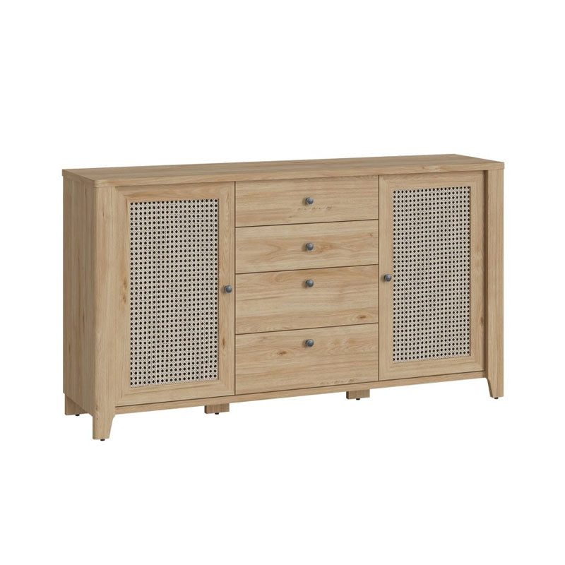 Cestino 2 Door 4 Drawer Sideboard in Jackson Hickory Oak and Rattan Effect