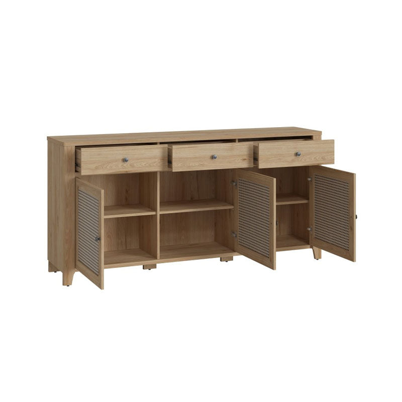 Cestino 3 Door 3 Drawer Sideboard in Jackson Hickory Oak and Rattan Effect