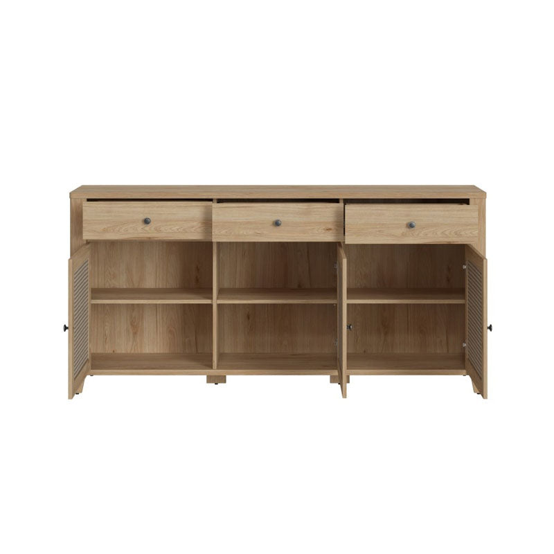 Cestino 3 Door 3 Drawer Sideboard in Jackson Hickory Oak and Rattan Effect