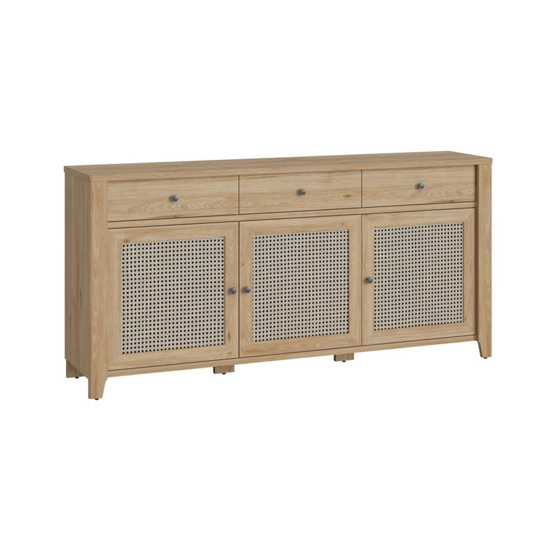 Cestino 3 Door 3 Drawer Sideboard in Jackson Hickory Oak and Rattan Effect