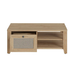 Cestino Coffee Table with 1 Drawer in Jackson Hickory Oak and Rattan Effect - Furniture One Shop