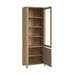 Cestino 2 Door Display Cabinet in Jackson Hickory Oak and Rattan Effect - Furniture One Shop