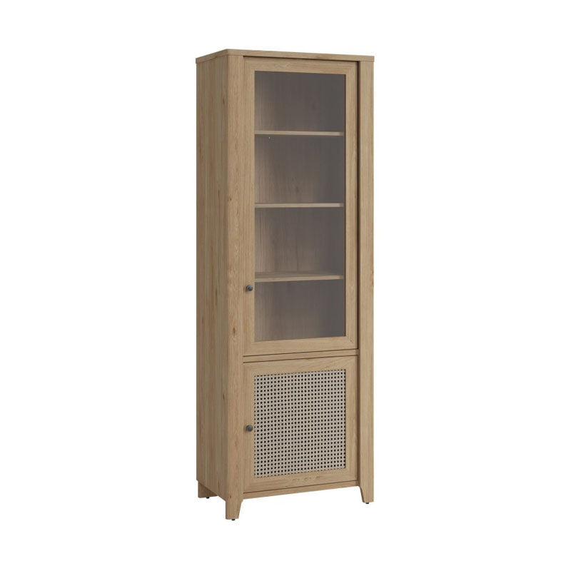 Cestino 2 Door Display Cabinet in Jackson Hickory Oak and Rattan Effect