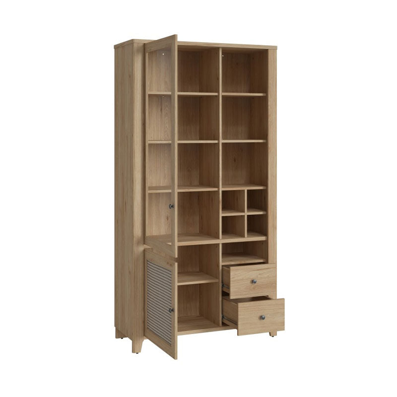 Cestino 2 Door 2 Drawer Display Cabinet in Jackson Hickory Oak and Rattan Effect