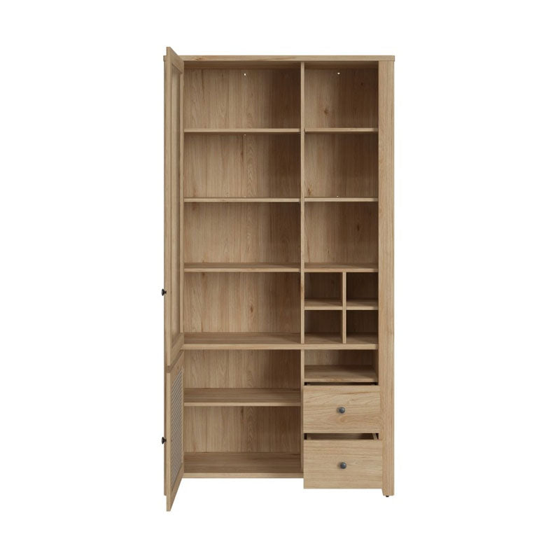 Cestino 2 Door 2 Drawer Display Cabinet in Jackson Hickory Oak and Rattan Effect