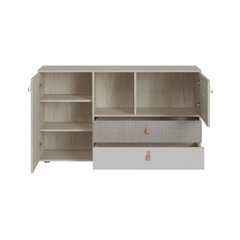 Denim 2 Door 2 Drawer Sideboard in Light Walnut, Grey Fabric Effect and Cashmere