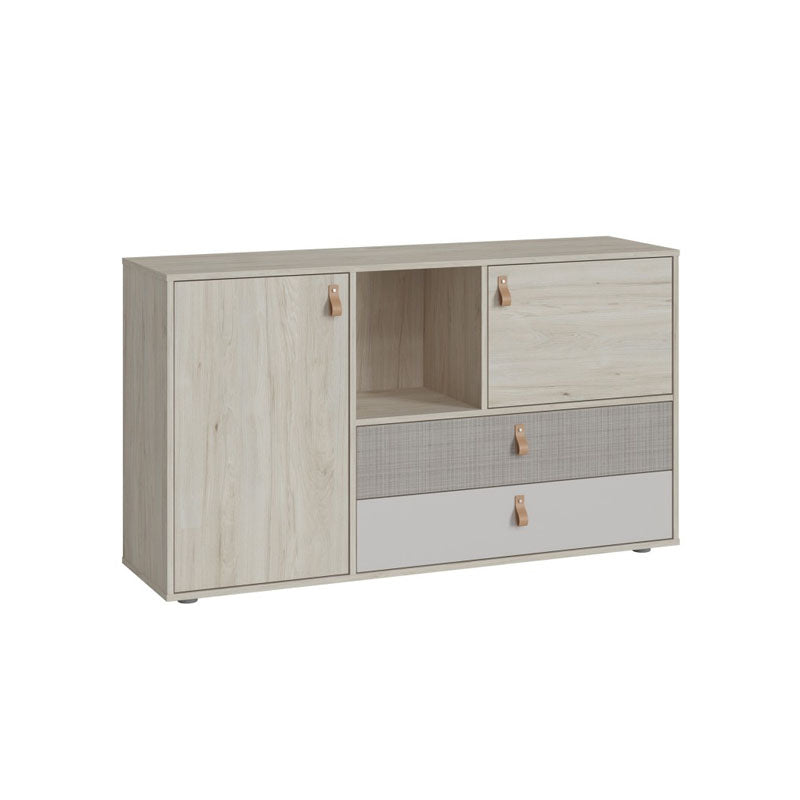 Denim 2 Door 2 Drawer Sideboard in Light Walnut, Grey Fabric Effect and Cashmere