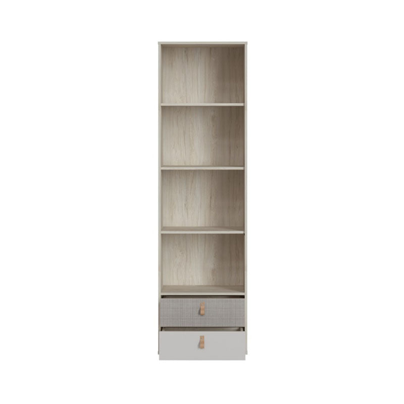 Denim 2 Drawer Bookcase in Light Walnut, Grey Fabric Effect and Cashmere