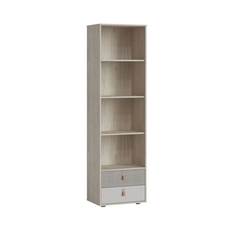 Denim 2 Drawer Bookcase in Light Walnut, Grey Fabric Effect and Cashmere