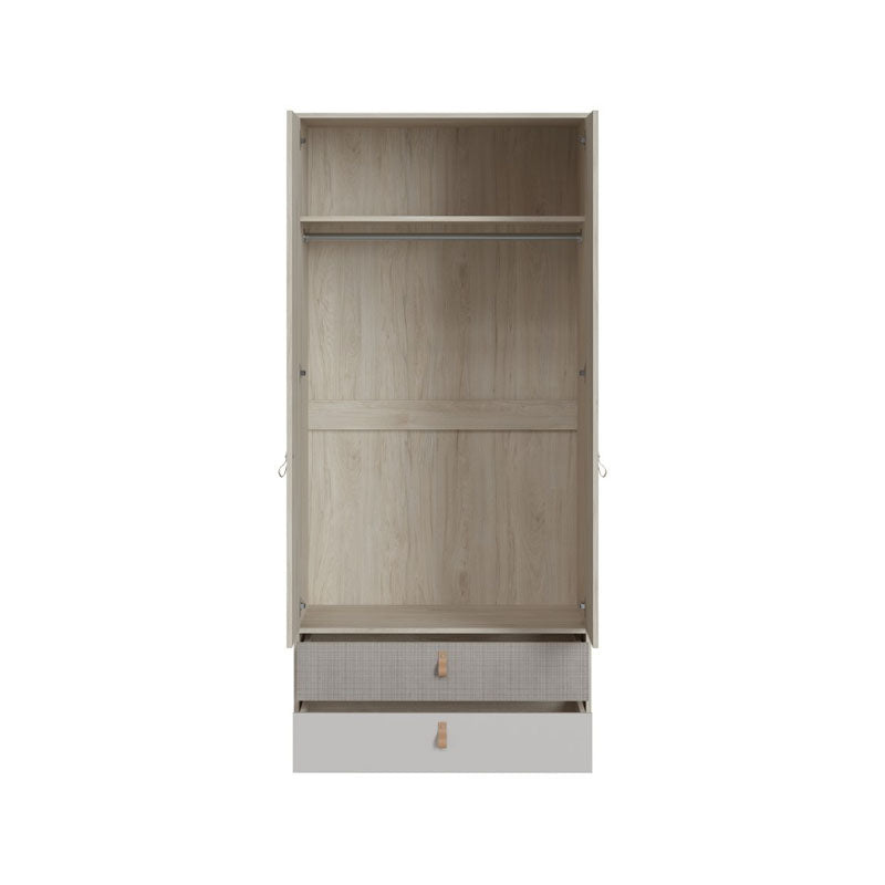 Denim 2 Door 2 Drawer Wardrobe in Light Walnut, Grey Fabric Effect and Cashmere