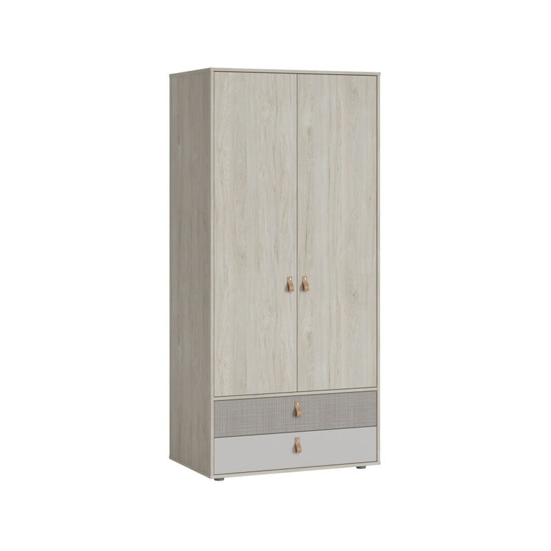 Denim 2 Door 2 Drawer Wardrobe in Light Walnut, Grey Fabric Effect and Cashmere