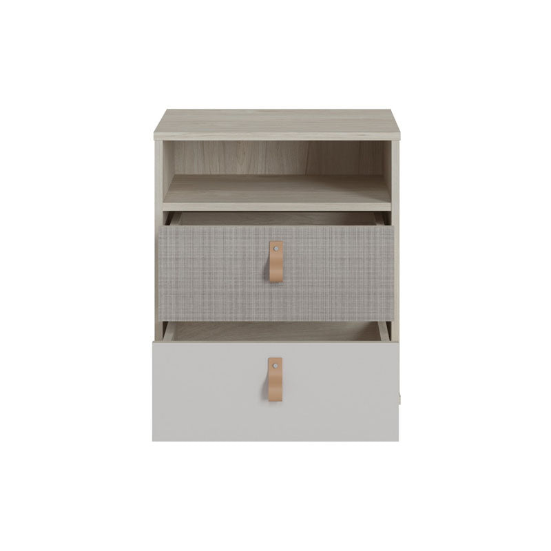 Denim 2 Drawer Bedside Cabinet in Light Walnut, Grey Fabric Effect and Cashmere