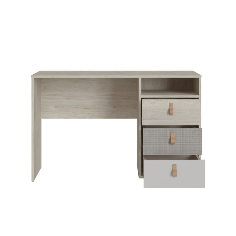 Denim 3 Drawer Desk in Light Walnut, Grey Fabric Effect and Cashmere