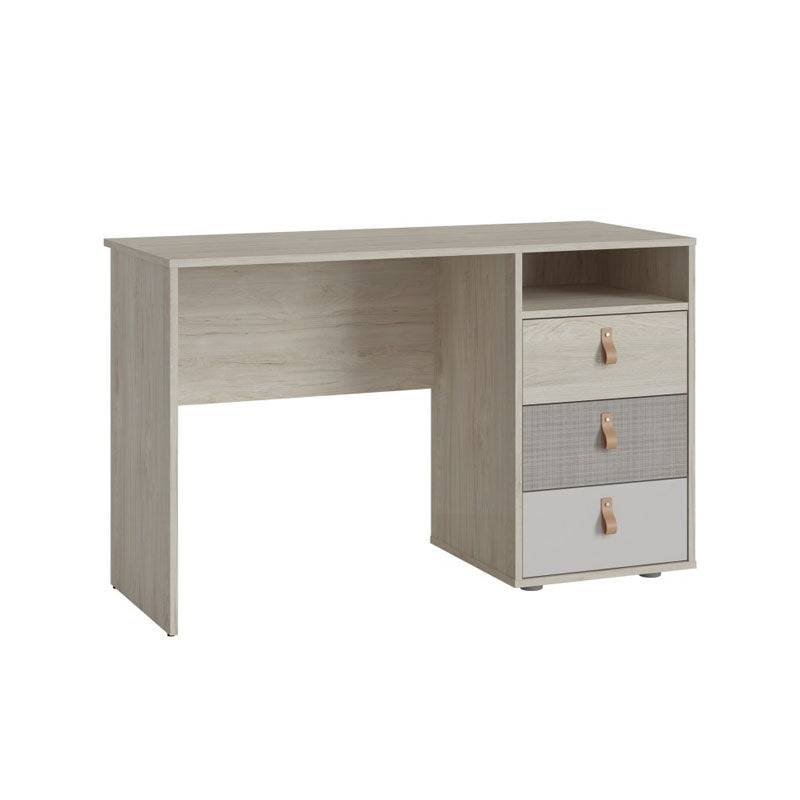 Denim 3 Drawer Desk in Light Walnut, Grey Fabric Effect and Cashmere