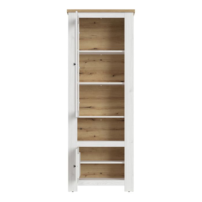 Celesto 2 Door Display Cabinet inc. 2x LED Lights in White and Oak