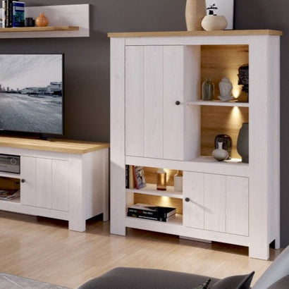 Celesto Wooden 2 Door 4 Shelves Cabinet in White and Oak - Furniture One Shop