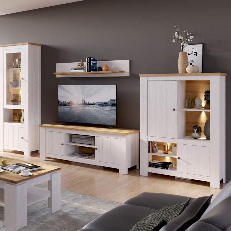 Celesto Wooden Large TV Stand in White and Oak