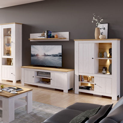 Celesto Wooden Large TV Stand in White and Oak - Furniture One Shop