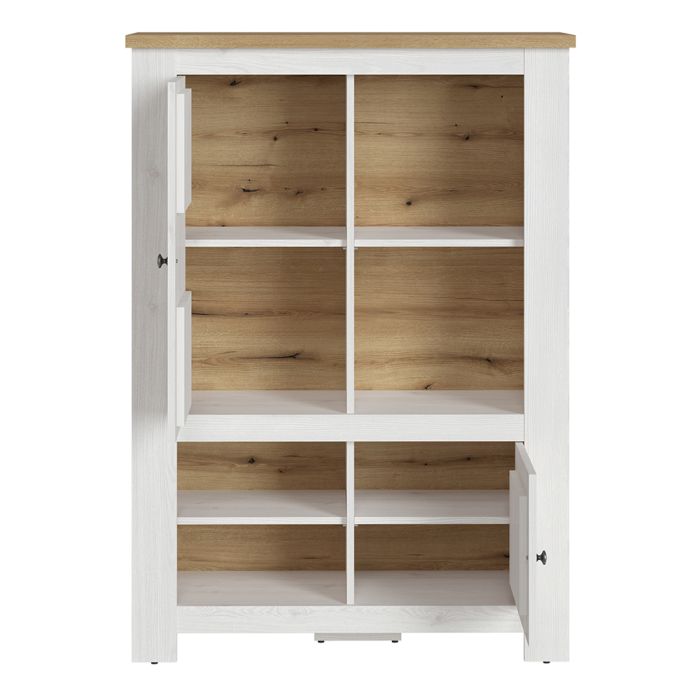 Celesto 2 Door 4 Shelves Display Cabinet inc. 2x LED Lights in White and Oak