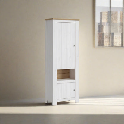 Celesto Wooden 2 Door Tall Storage Cabinet in White and Oak