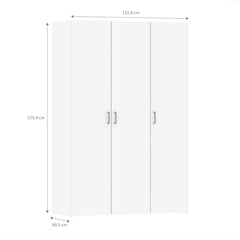 Space Wooden Wardrobe 3 Doors in White - Furniture One Shop