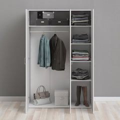 Space Wooden Wardrobe 3 Doors in White - Furniture One Shop