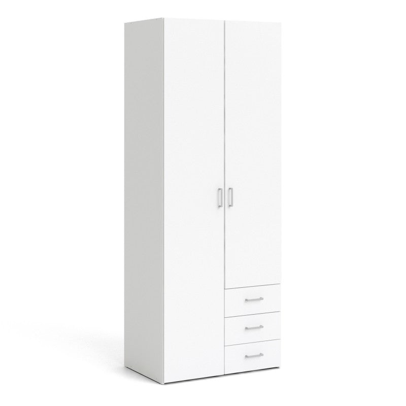 Space Wardrobe 2 Doors 3 Drawers White 1750