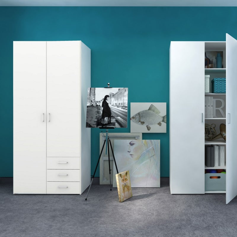 Space Wardrobe 2 Doors 3 Drawers White 1750