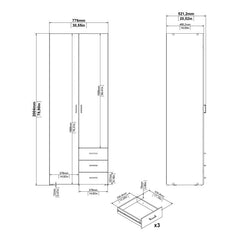 Space Wooden Wardrobe 2 Doors 3 Drawers in Oak - Furniture One Shop