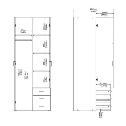 Space Wooden Wardrobe 2 Doors 3 Drawers in Oak