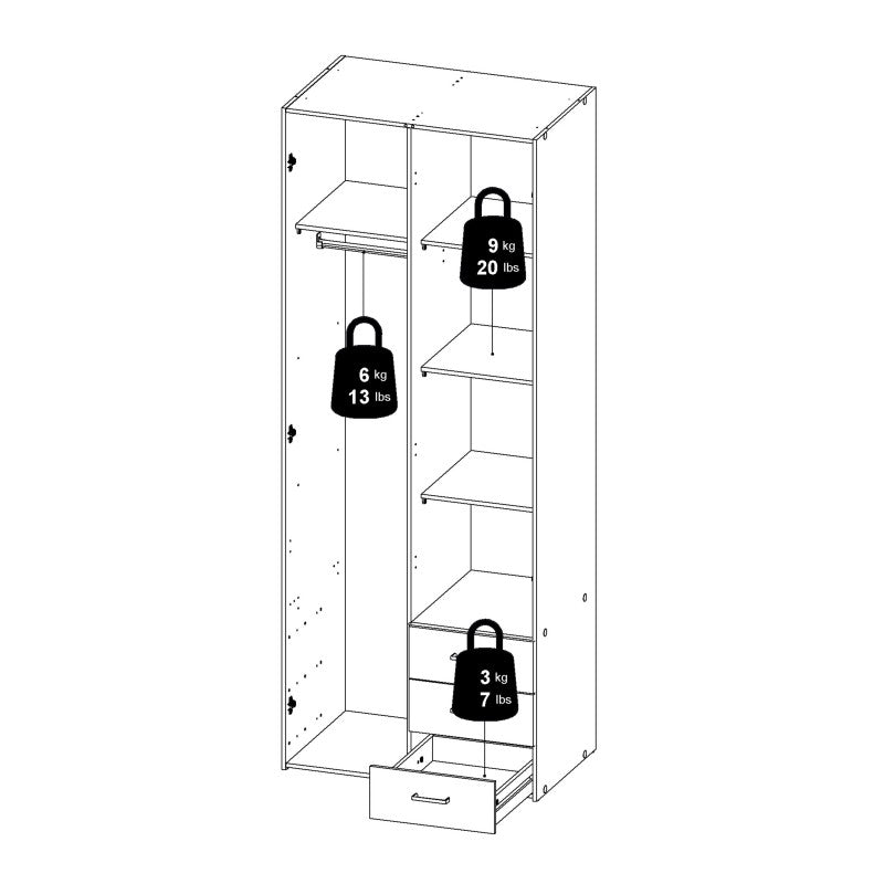 Space Wooden Wardrobe 2 Doors 3 Drawers in Oak