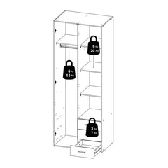 Space Wooden Wardrobe 2 Doors 3 Drawers in Oak - Furniture One Shop