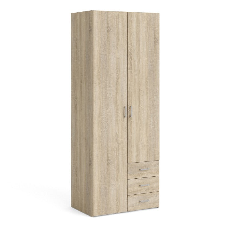 Space Wooden Wardrobe 2 Doors 3 Drawers in Oak