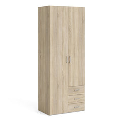 Space Wooden Wardrobe 2 Doors 3 Drawers in Oak - Furniture One Shop