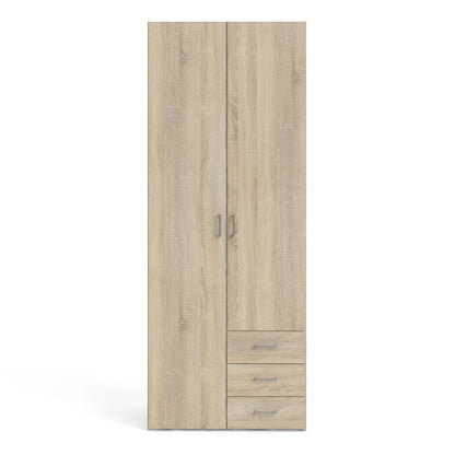 Space Wooden Wardrobe 2 Doors 3 Drawers in Oak