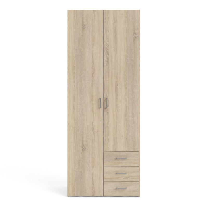 Space Wooden Wardrobe 2 Doors 3 Drawers in Oak