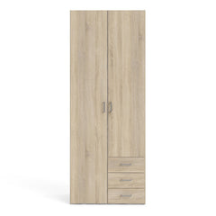 Space Wooden Wardrobe 2 Doors 3 Drawers in Oak - Furniture One Shop