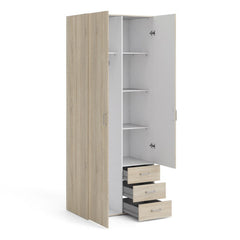 Space Wooden Wardrobe 2 Doors 3 Drawers in Oak - Furniture One Shop