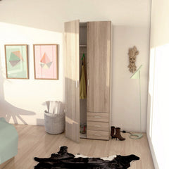 Space Wooden Wardrobe 2 Doors 3 Drawers in Oak - Furniture One Shop