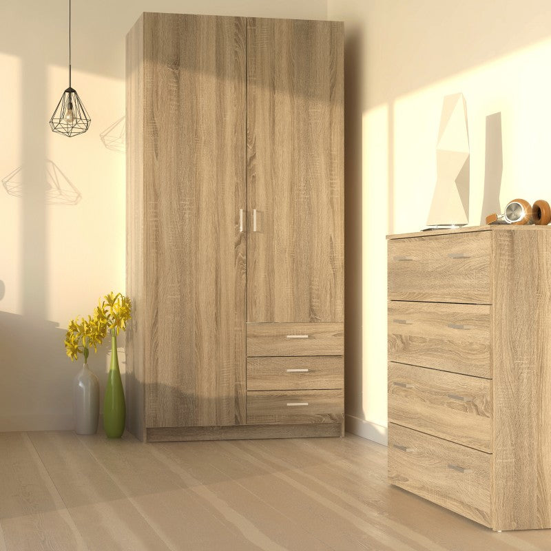 Space Wooden Wardrobe 2 Doors 3 Drawers in Oak