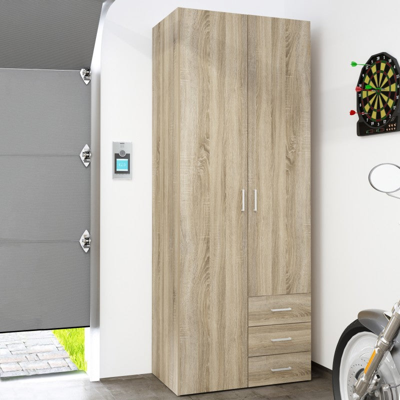Space Wooden Wardrobe 2 Doors 3 Drawers in Oak