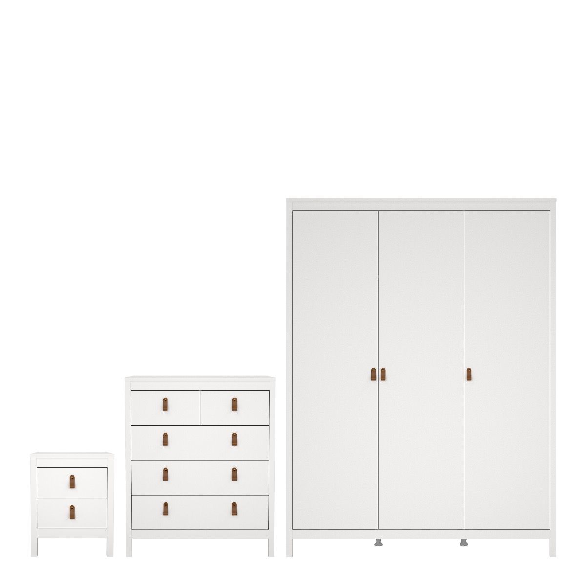 Barcelona Package - Bedside Table 2 drawers + Chest 3+2 drawer + Wardrobe with 3 doors in White