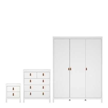 Barcelona Package - Bedside Table 2 drawers + Chest 3+2 drawer + Wardrobe with 3 doors in White