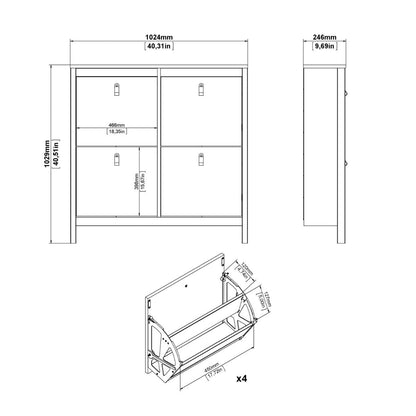 Barcelona Shoe Cabinet 4 Flip Down Doors in Matt Black