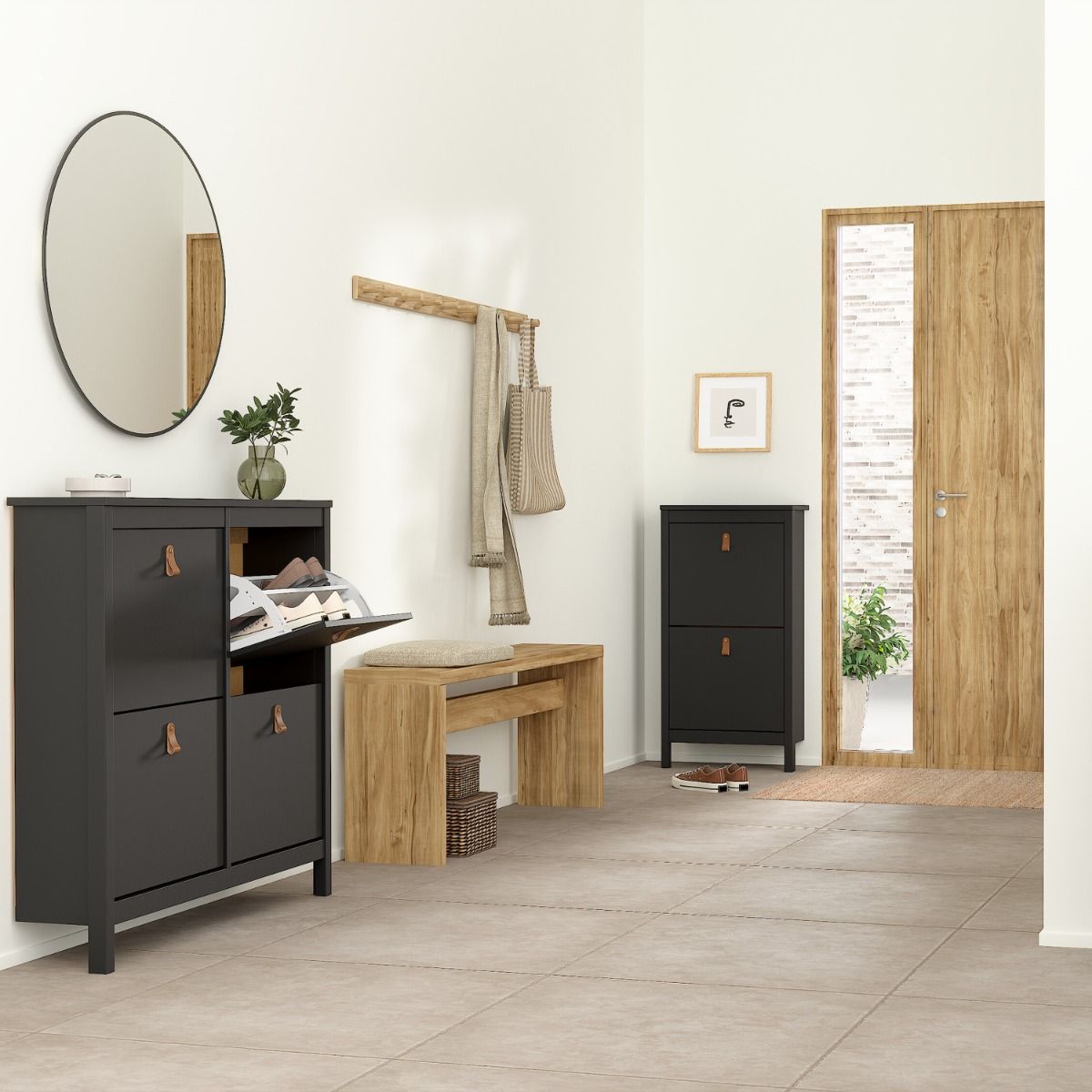 Barcelona Shoe Cabinet 4 Flip Down Doors in Matt Black